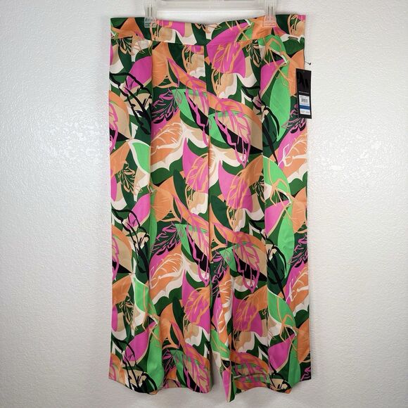 NWT Nine West Floral Culottes Pants Size XL Wide Leg Pull On Trouser Tropical - Picture 7 of 16